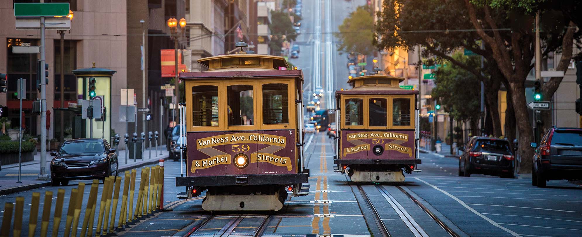 Two cable cars on the San Francisco cable car system.