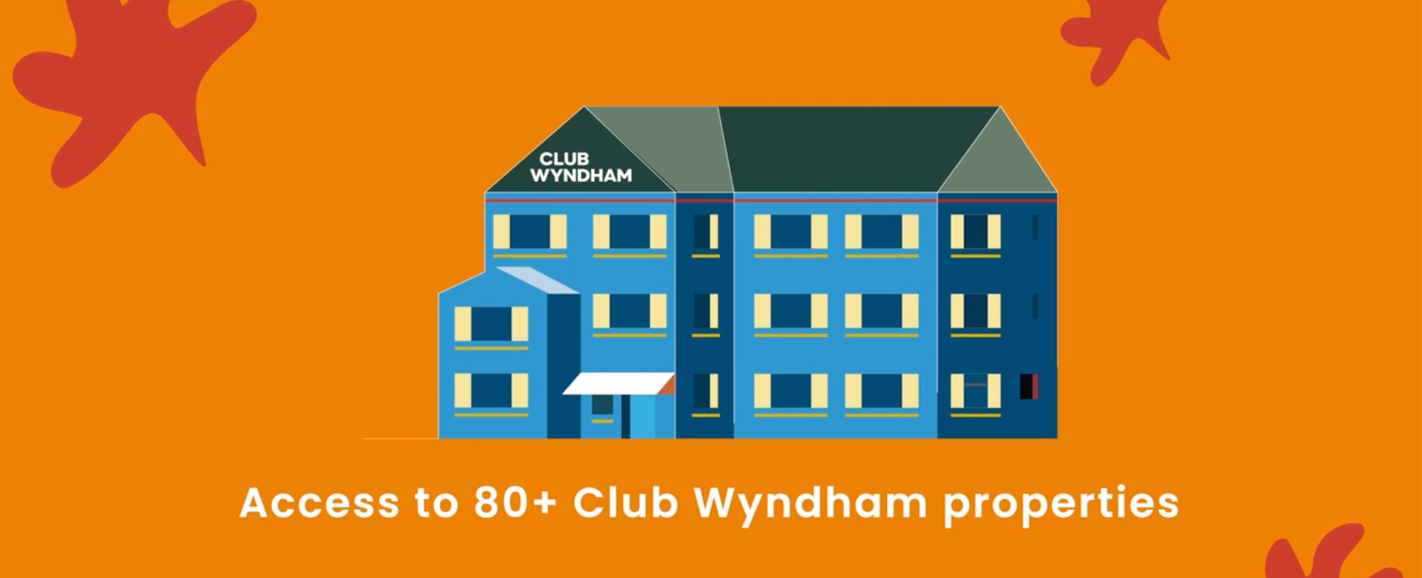 An illustration of a Club Wyndham resort showing access to 80+ Club Wyndham properties.